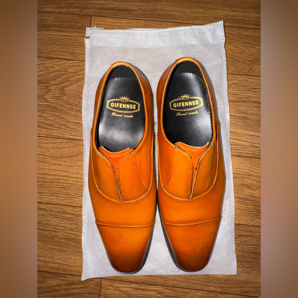 Gifennse Handmade Leather dress shoe's slip on loafers brown Men's size 7.5/39 - Picture 5 of 15